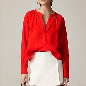 NEW J. Crew Red Linen Long Sleeve Cabana Top Size Medium